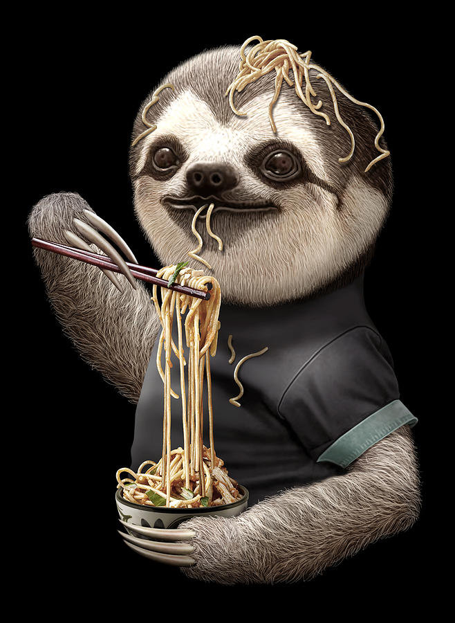 Sloth Digital Art - Sloth Eating Noodle by Adam Lawless