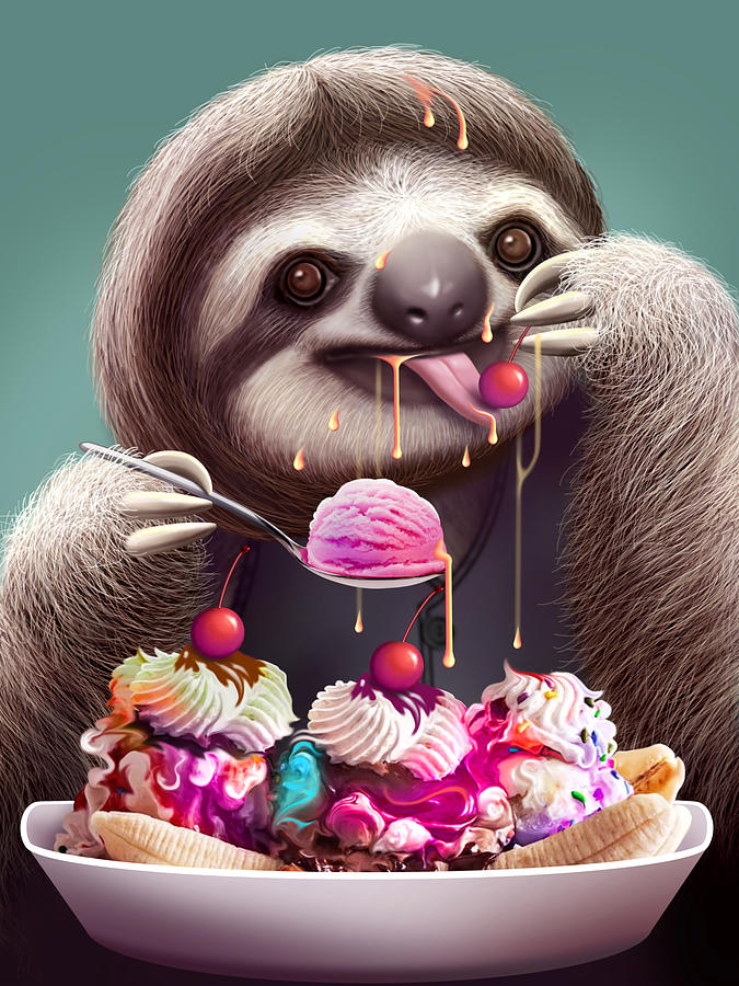 Ice Cream Digital Art - Sloth Enjoying Ice Cream by Adam Lawless