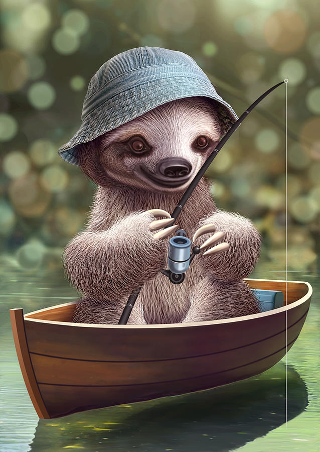 Nature Digital Art - Sloth Go Fishing by Adam Lawless