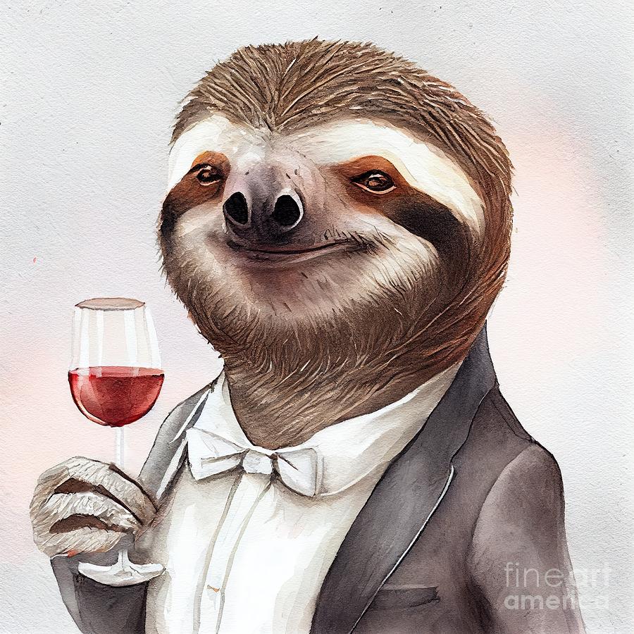 Wildlife Painting - Sloth Having Drink Portrait  by N Akkash