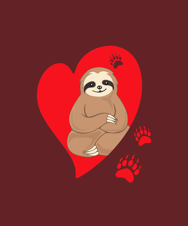 Sloth Red Heart Valentine Day Gift Sloth Lovers TShirt Digital Art by ...