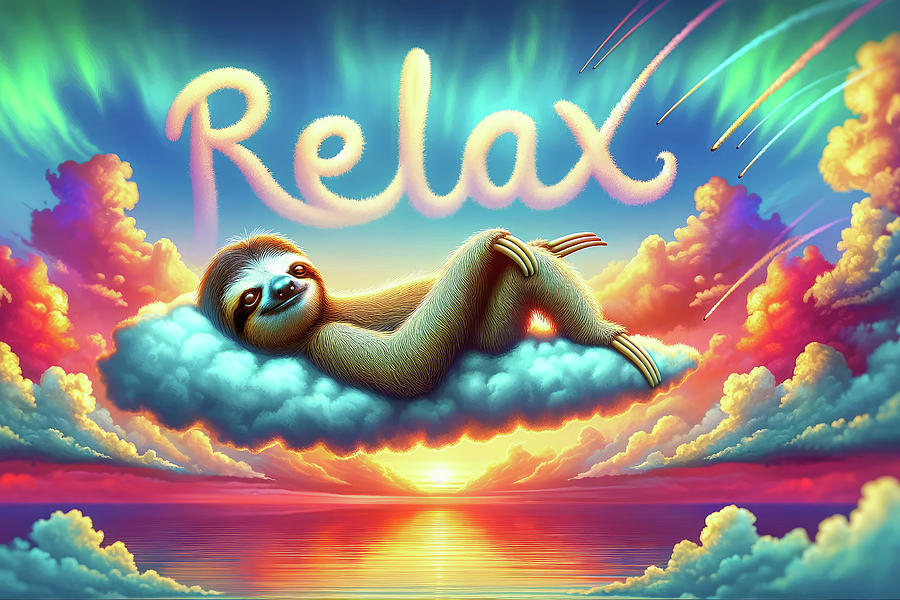 Sloth relaxing on colorful clouds 01 Digital Art by Matthias Hauser
