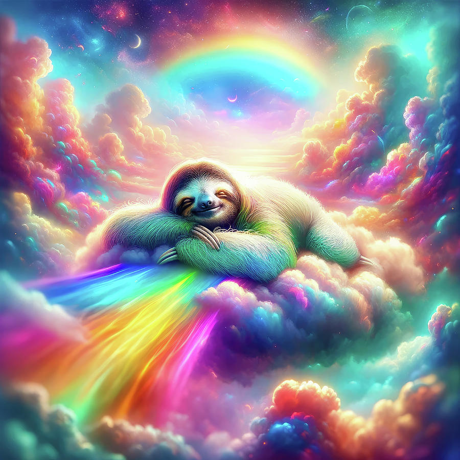 Sloth relaxing on psychedelic clouds 01 Digital Art by Matthias Hauser