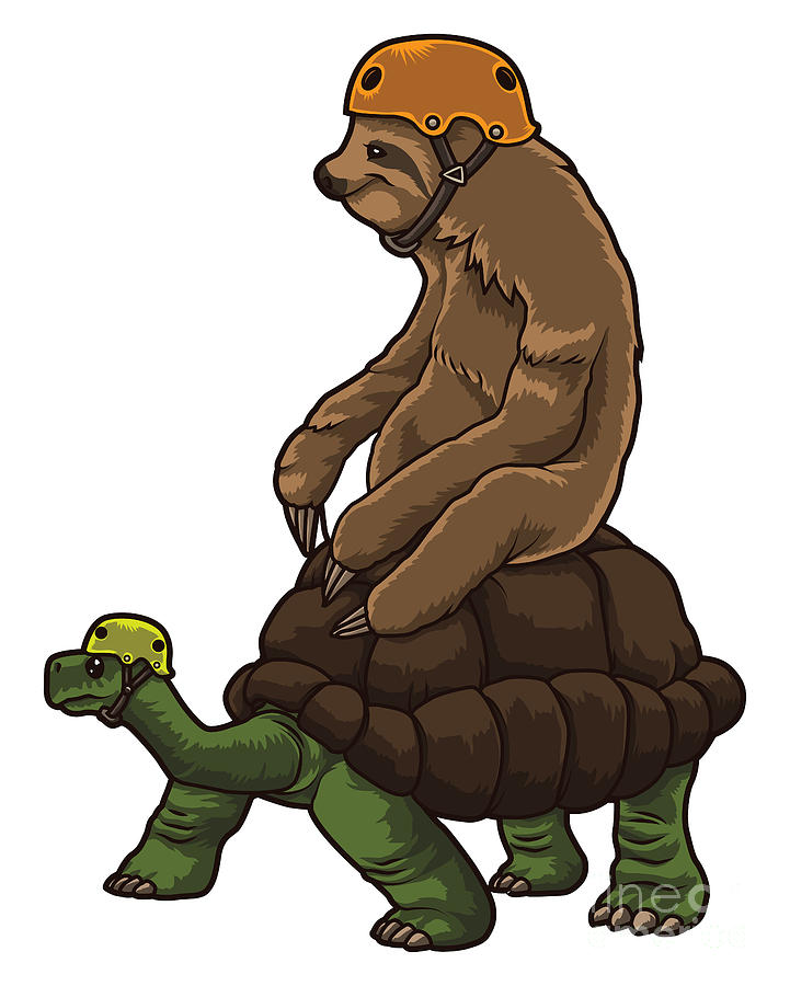 Sloth Rides A Turtle Speed Is Overrated Digital Art By Mister Tee