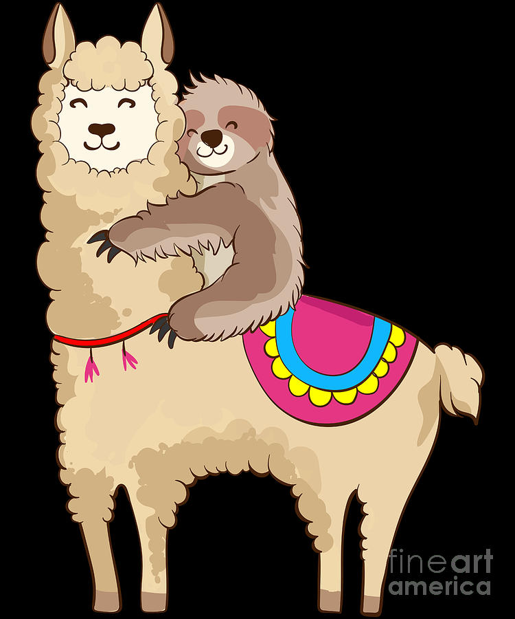 Sloth Riding Llama Hugging Animal Friends Digital Art By The Perfect Presents
