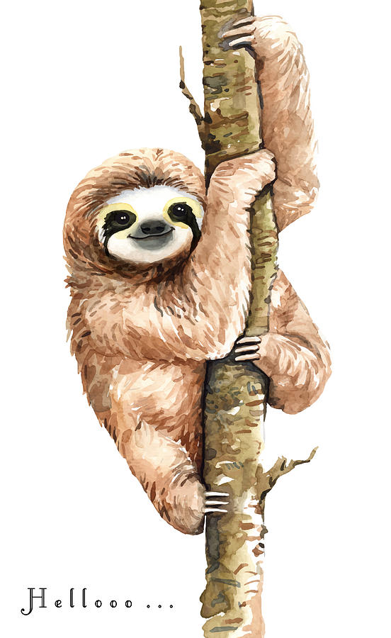 Sloth Saying Hello Painting by Miki De Goodaboom