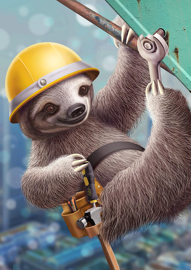 Sloth Digital Art - Sloth The Construction Worker by Adam Lawless