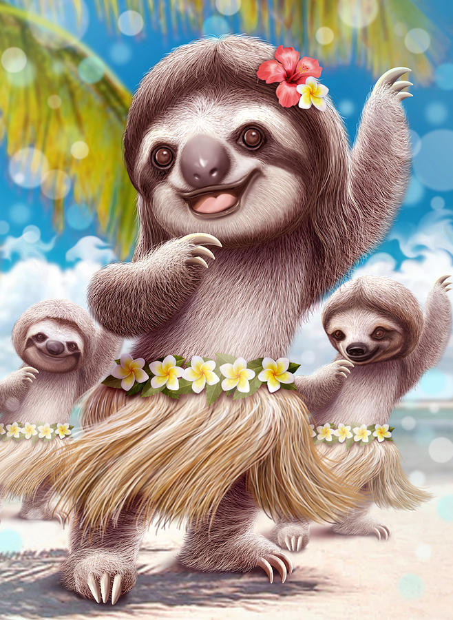 Sloth Digital Art - Sloths Hula Dancing by Adam Lawless