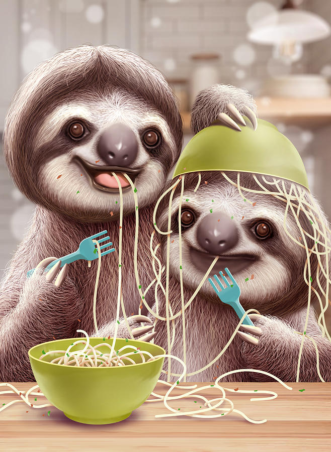 Sloths Loves Spagetti Digital Art By Adam Lawless Fine Art America 2581