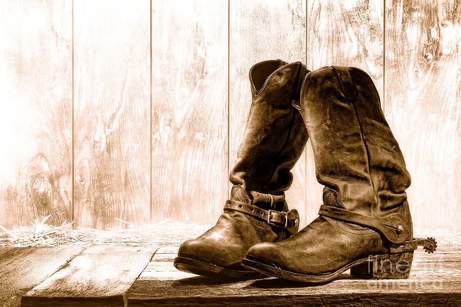 Slouch Cowboy Boots - Sepia Photograph by Olivier Le Queinec