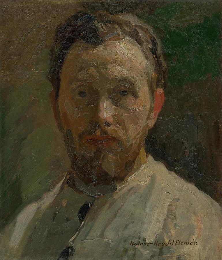 Slovak Vlastna podobizen Self-Portrait Painting by Elemir Halasz-Hradil ...