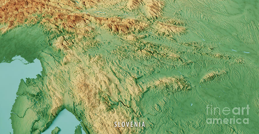 Map Digital Art - Slovenia Topographic Map 3D View Color by Frank Ramspott