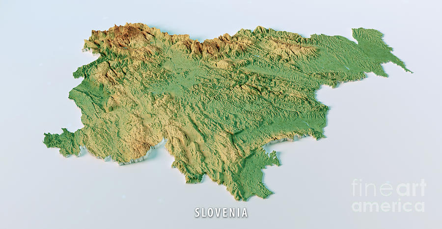 Map Digital Art - Slovenia Topographic Map 3D View Color Isolated by Frank Ramspott