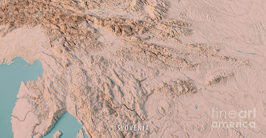 Map Digital Art - Slovenia Topographic Map 3D View Neutral by Frank Ramspott