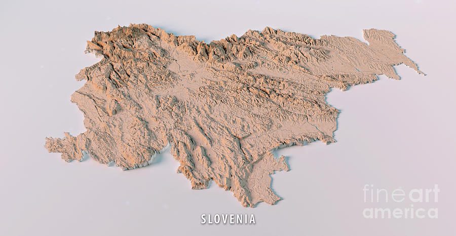 Map Digital Art - Slovenia Topographic Map 3D View Neutral Isolated by Frank Ramspott