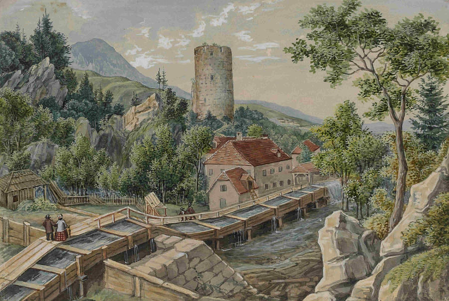 Grad Painting - Slovenscina  Mali grad pri Planini by Franz Kurz zum Thurn und Goldenstein