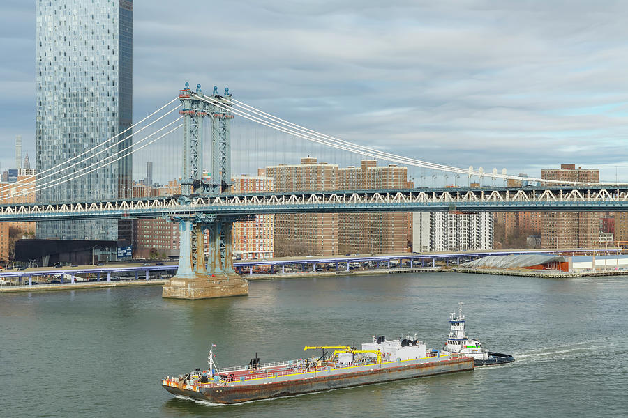 Sludge Vessel and Manhattan Bridge Photograph by Cate Franklyn