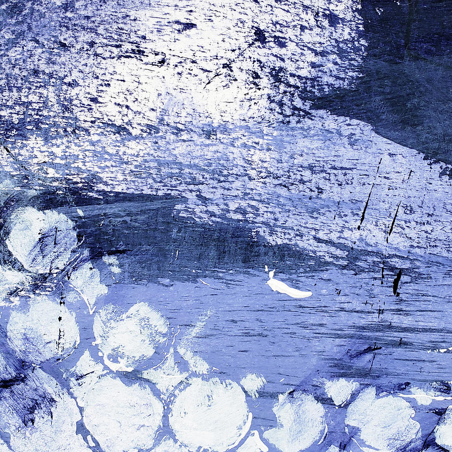 Slug In A Rain Puddle Indigo Blue White Abstract Painting Painting by Lynnie Lang