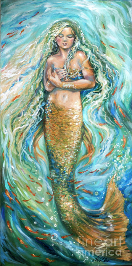 Mermaid Painting - Slumbering Mermaid by Linda Olsen