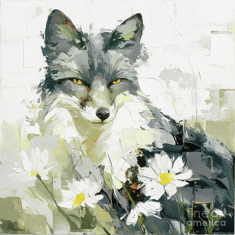Sly Gray Fox Painting by Tina LeCour Sly Gray Fox Painting by Tina LeCour