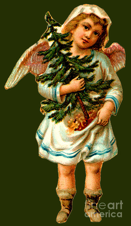 Small Angel Holding A Christmas Tree Painting