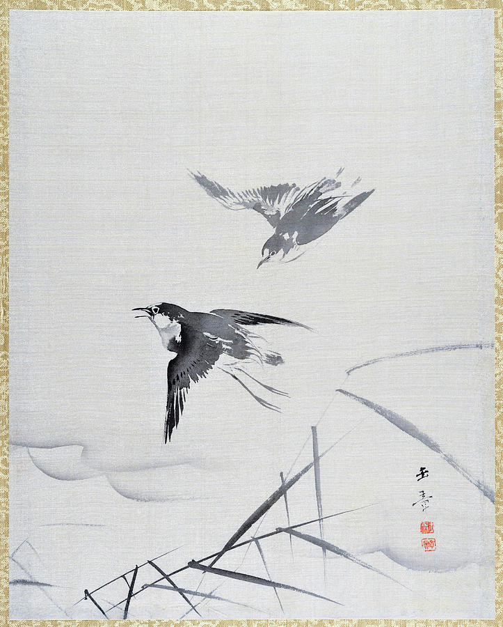 Small Birds and Bamboo - Digital Remastered Edition Painting by Kawabata Gyokusho