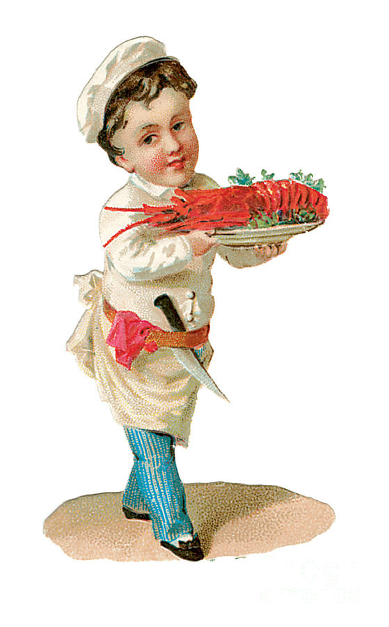 Small Boy Serving Lobster Watercolor Illustration Painting