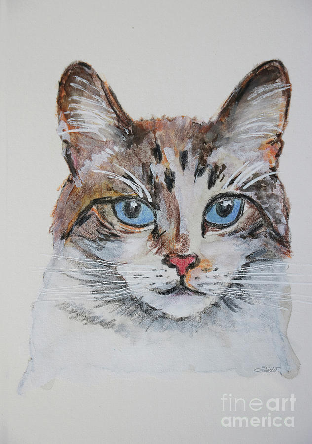 Small Cat Portrait Painting by Jutta Maria Pusl