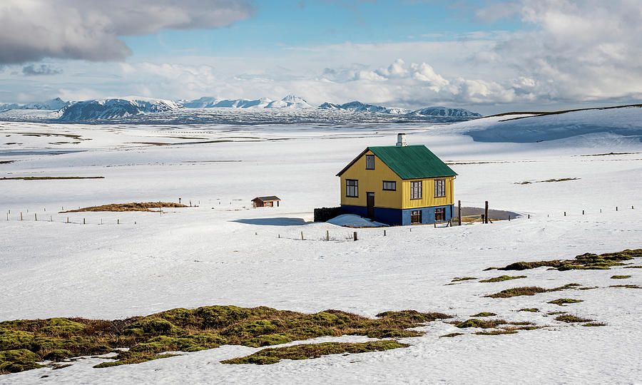 Small cottage house in snow in Reykjanes in winter in Iceland Photograph by Michalakis Ppalis