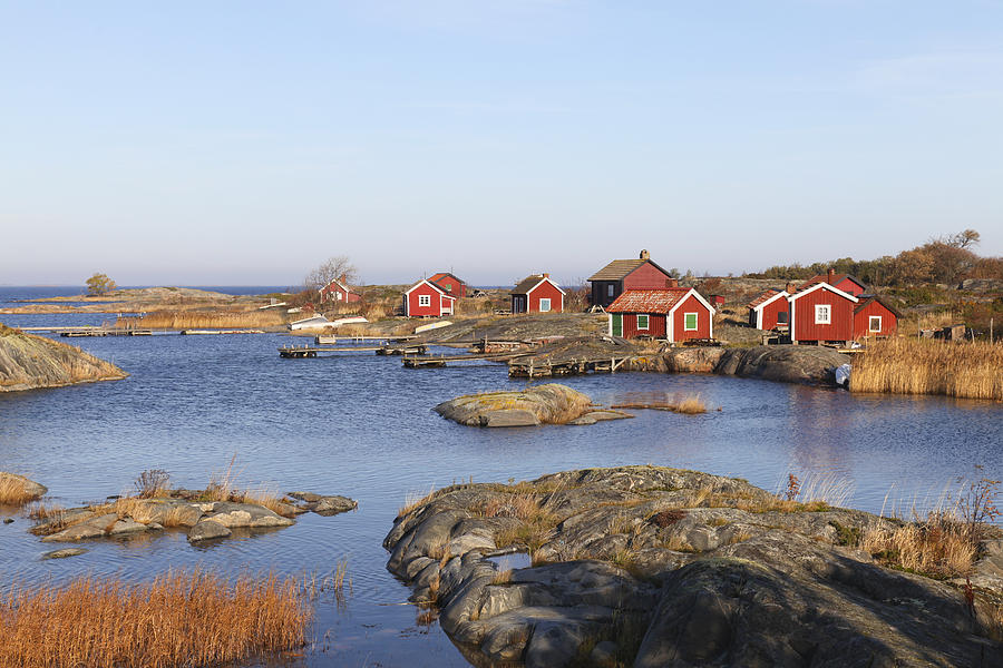Small cottages in autumn i archipelago Photograph by Anders Sellin