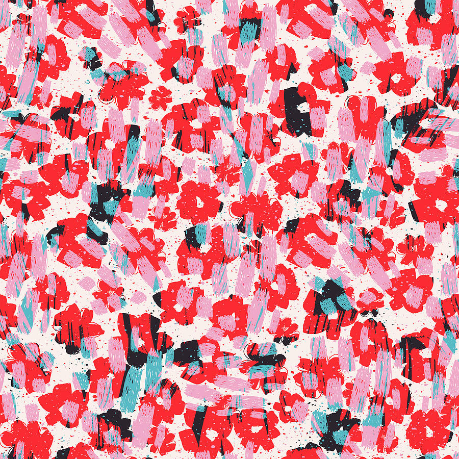 Small Flowers Texture With Brush Strokes. Fashion Seamless Pattern Drawing