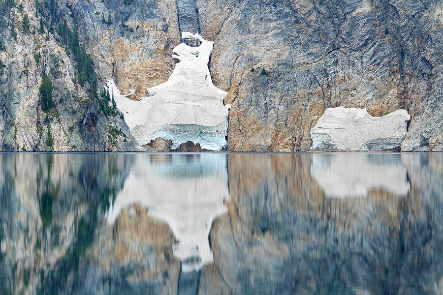 Small glaciers reflected in Goat Lake, Idaho Photograph by Anna Gorin