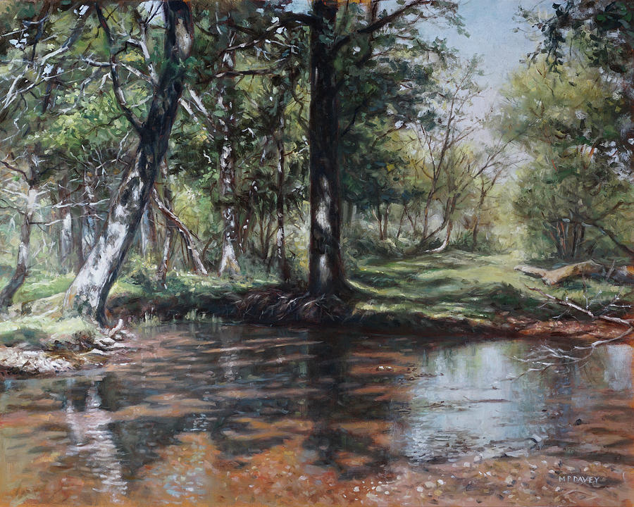 Tree Painting - Small New Forest stream in summer by Martin Davey