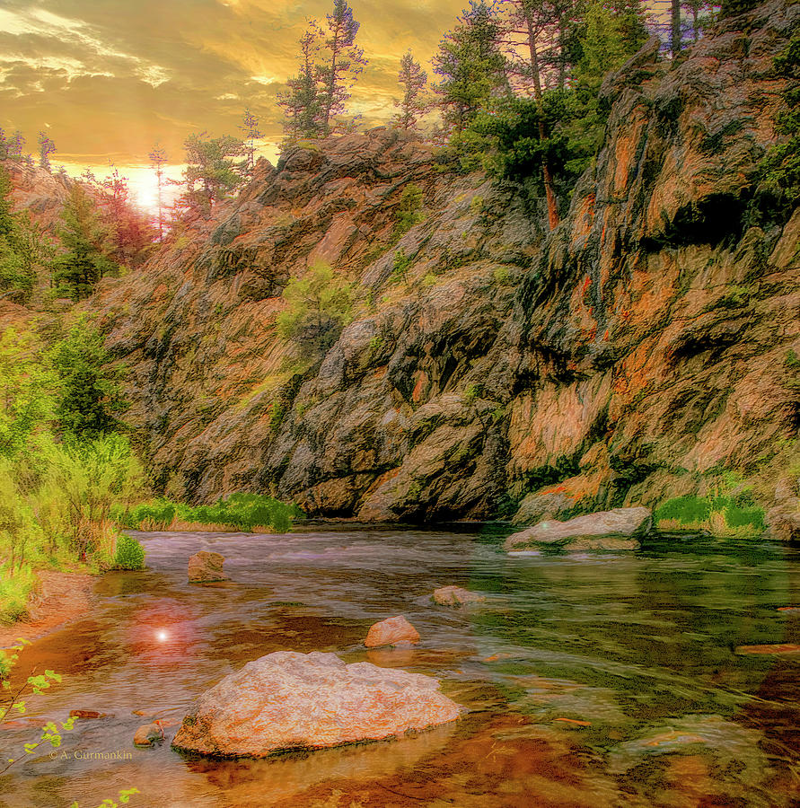 Small River, Colorado Rockies, Late Afternoon Digital Art by A Macarthur Gurmankin