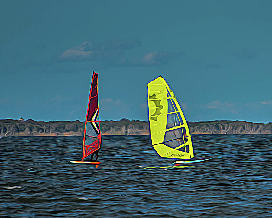 Small Sails Wind Surfers Photograph by Alan Goldberg