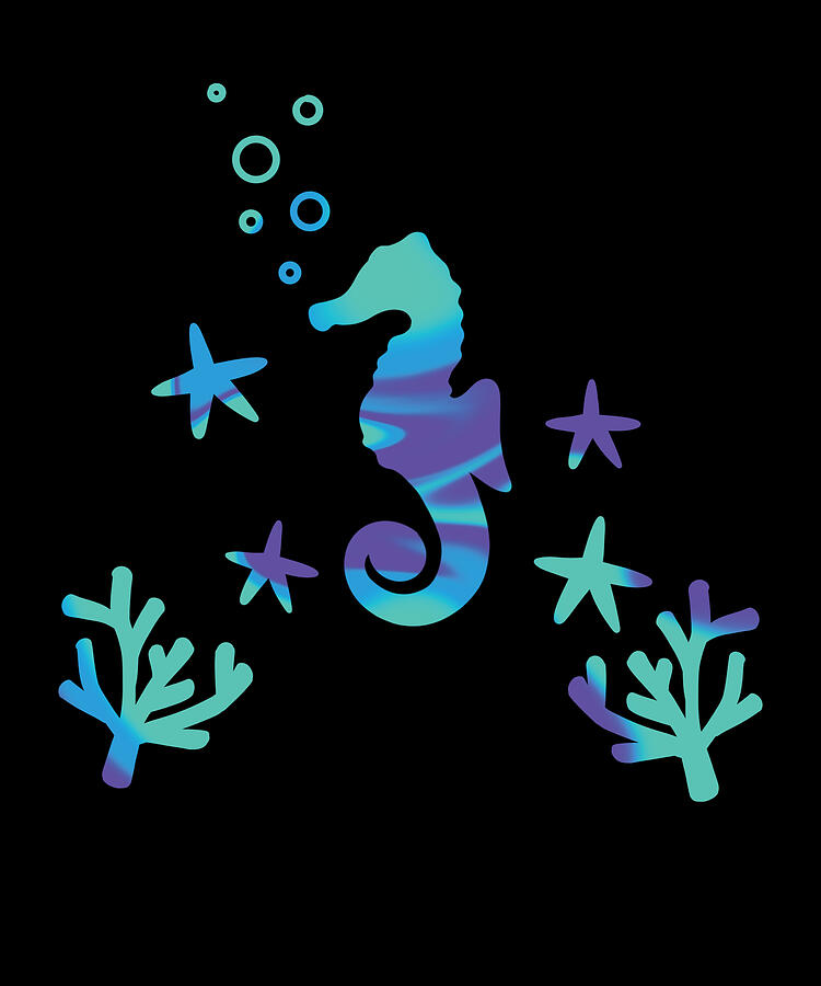 Seahorse Digital Art - Small Seahorse Ocean Underwater by Moon Tees