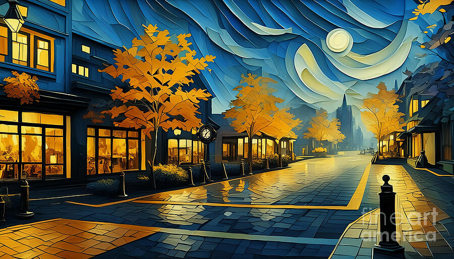 Small town charm on a moonlit autumn night Digital Art by Viktor Birkus ...