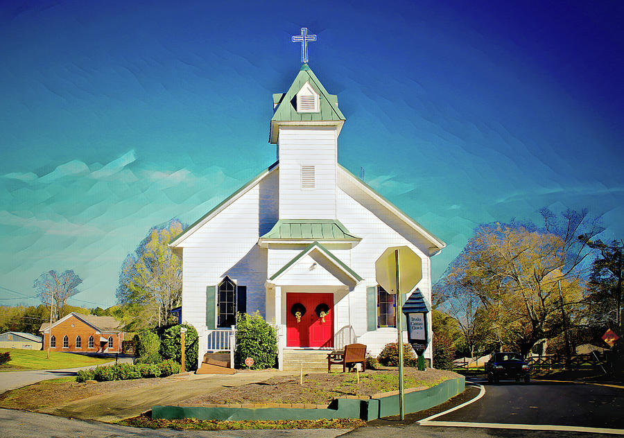 Small Town Church Painting by Eyes Of CC