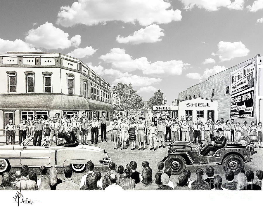 Small Town Parade drawing Drawing by Murphy Art Elliott