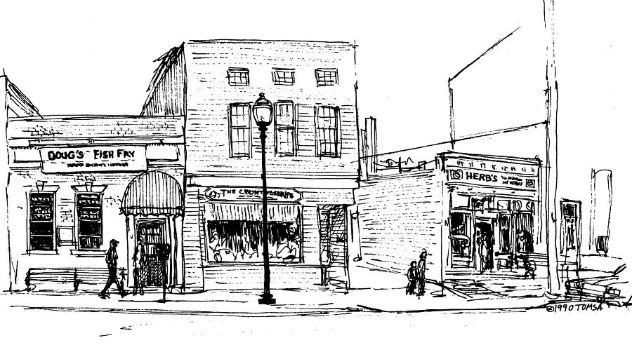 Small Town Street View Drawing by Bill Tomsa
