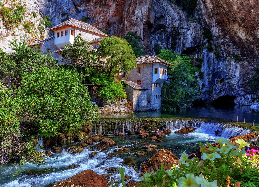 Small village Blagaj on Buna waterfall, Bosnia and Herzegovina Photograph by Elenarts - Elena Duvernay photo