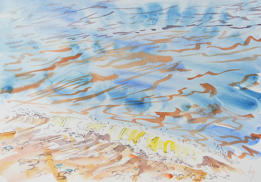 Small wave at the beach en plein air watercolor painting Mixed Media by Mike Jory