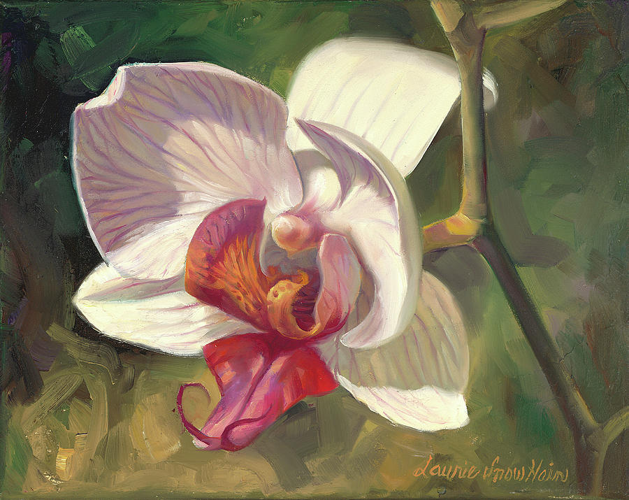 Botanicals Painting - Small White Orchid by Laurie Snow Hein
