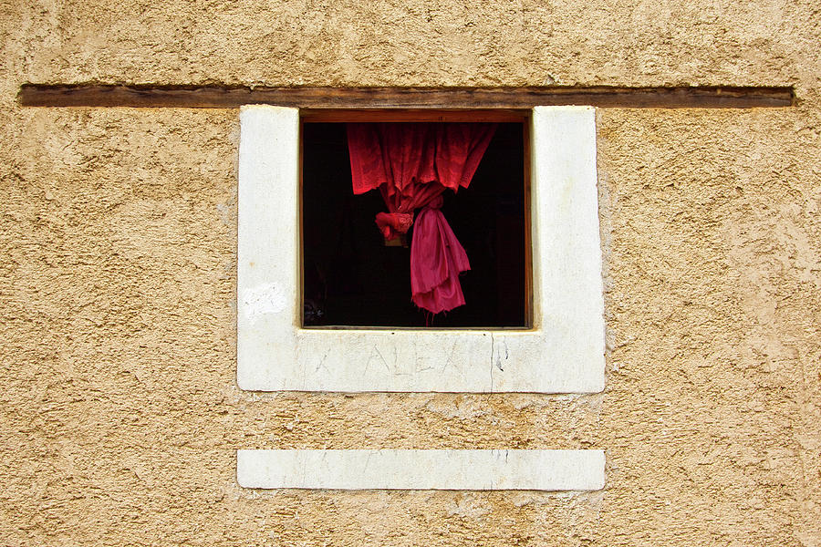 Small window with red drapery, Guatemala Photograph by Tatiana Travelways