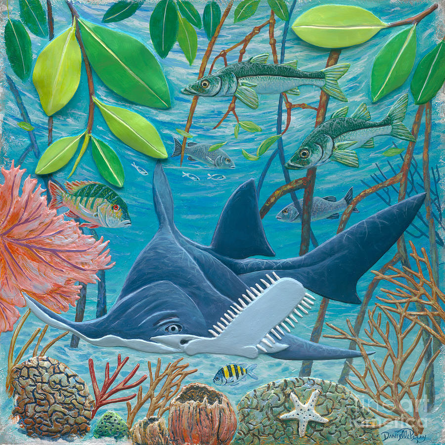 Smalltooth Sawfish in the Mangroves Painting by Danielle Perry