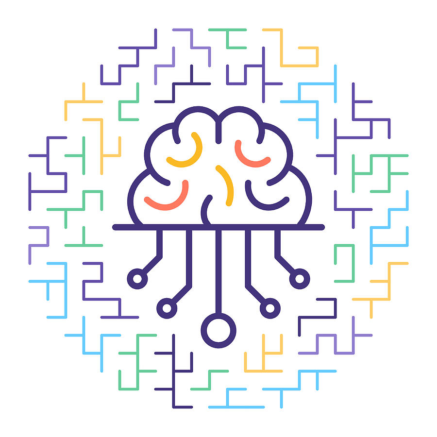 Smart Artificial Intelligence Line Icon Illustration Drawing by Ilyast