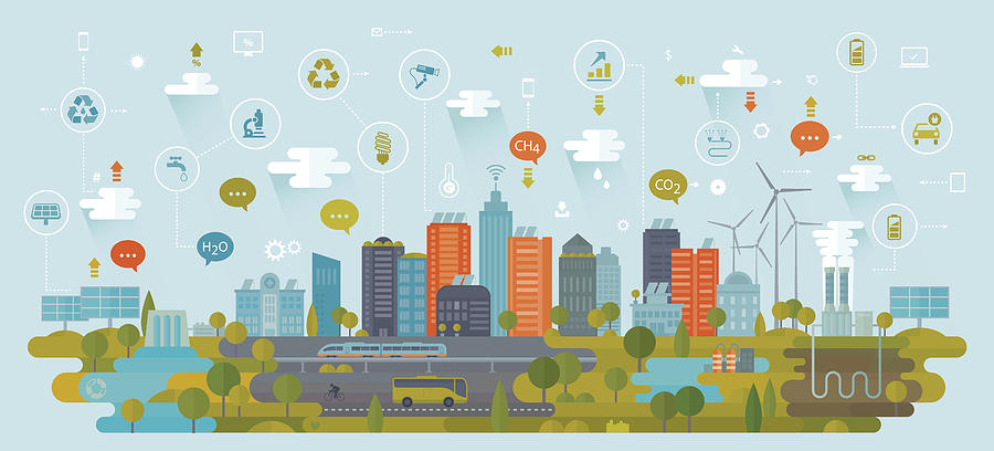 Smart Green City Using Alternative Energy Sources Including Icons Drawing by DrAfter123