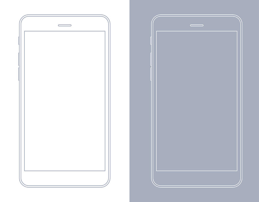 Smartphone, Mobile Phone in Gray and White Wireframe Drawing by Yuliya