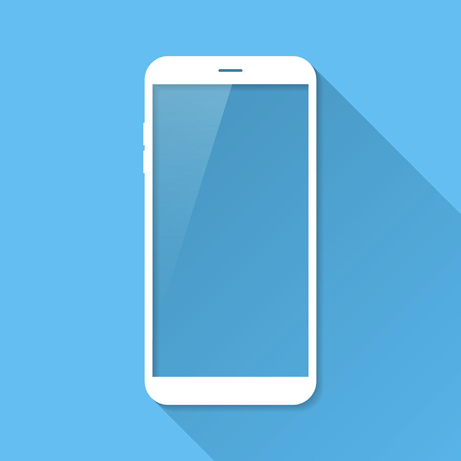 Smartphone, Mobile Phone on Blue Background, Long Shadow, Flat Design Drawing by Bgblue