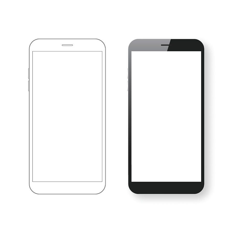 Smartphone template and Mobile phone outline isolated on white background. Drawing by Bgblue